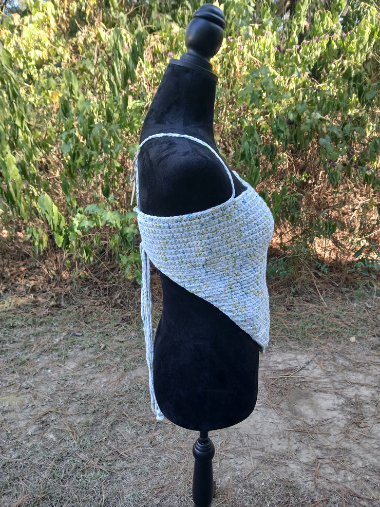 Ocean Mist Crochet Bandana Top – Handmade Adjustable Backless Halter for Summer, Festival & Beachwear