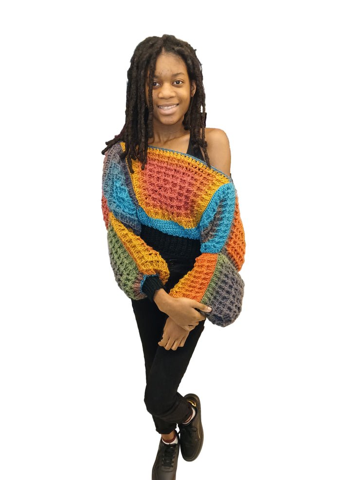 The Cozy Waffle Stitch Off-Shoulder Crop Sweater