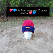 Ole Miss Inspired Red & Blue Crochet Beanie – Handmade Team Spirit Hat