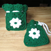 Handmade Crochet Granny Square Flower Drawstring Pouch, Granny Square Bag, Crochet Purse, Granny Square Pouch