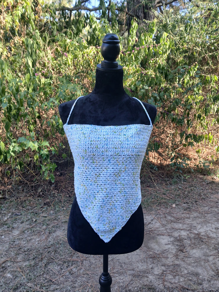 Ocean Mist Crochet Bandana Top – Handmade Adjustable Backless Halter for Summer, Festival & Beachwear