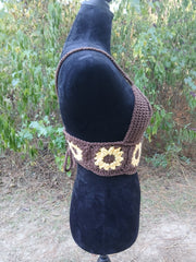 Brown Sugar Sunflower Crochet Top – Handmade Crop Tank with Granny Square Sunflower Design