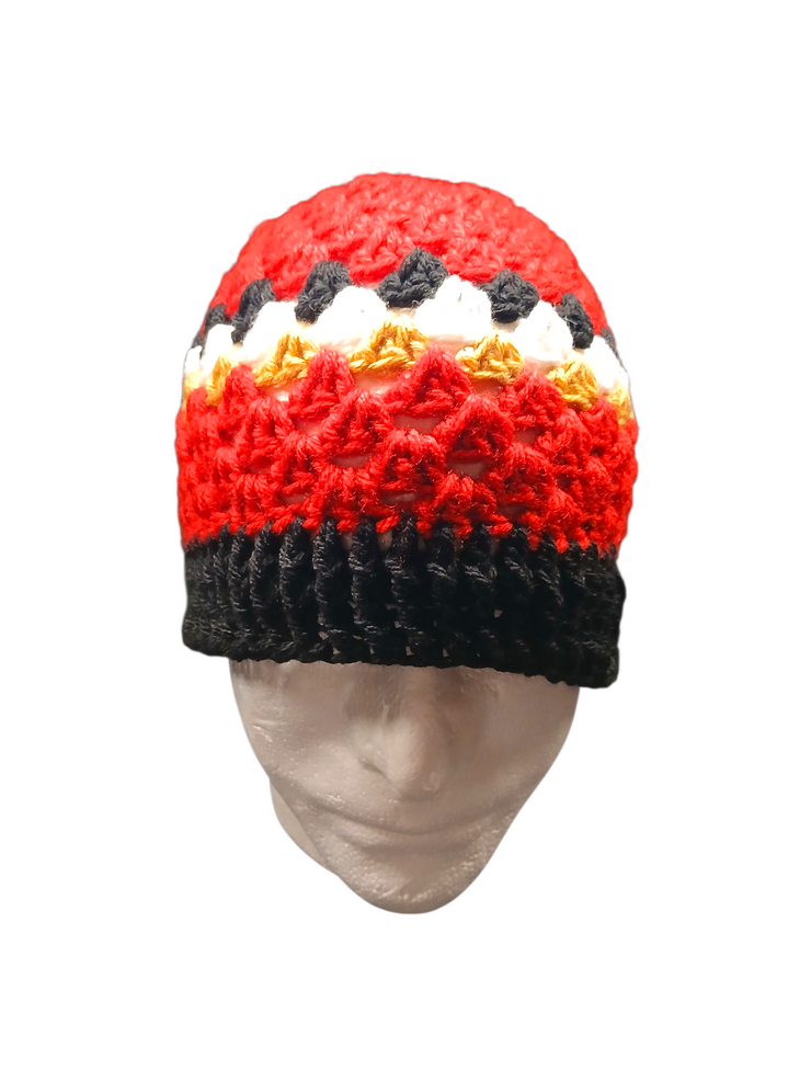 Handmade Crochet 49ers Cap – Custom Team Spirit Hat 🏈❤️💛🖤