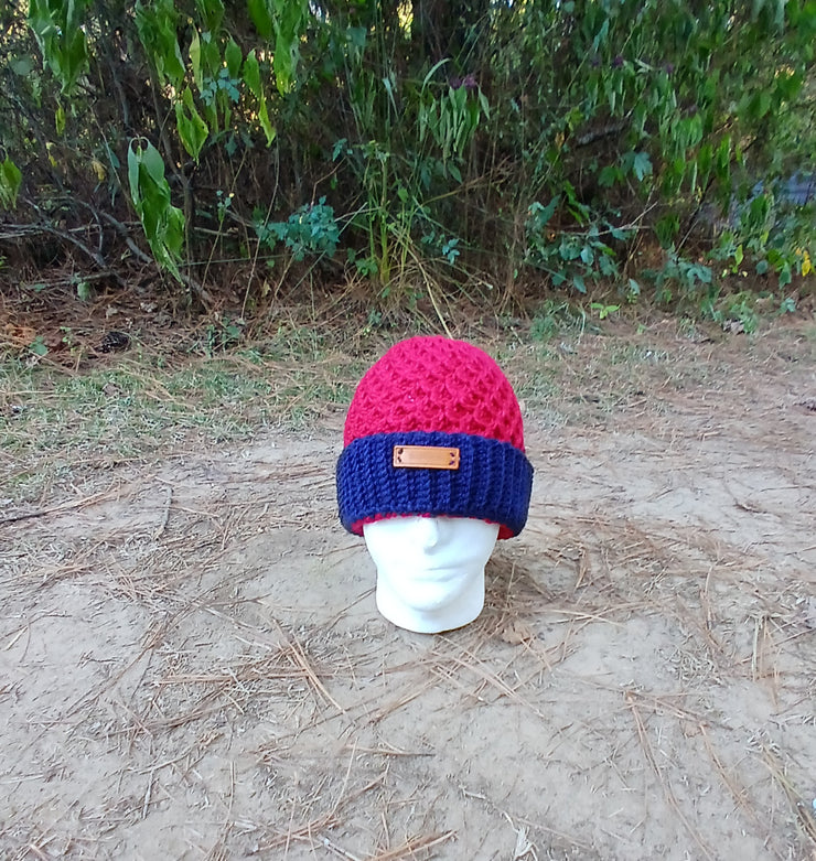Ole Miss Inspired Red & Blue Crochet Beanie – Handmade Team Spirit Hat