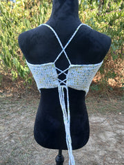 Ocean Mist Crochet Bandana Top – Handmade Adjustable Backless Halter for Summer, Festival & Beachwear